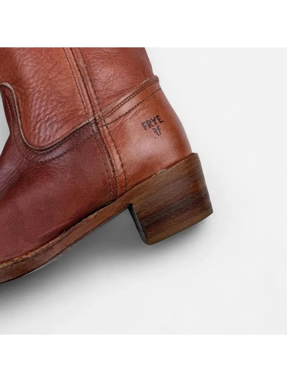 Frye 70s Campus Boots Tall Leather Stacked Heel in Cognac Brown